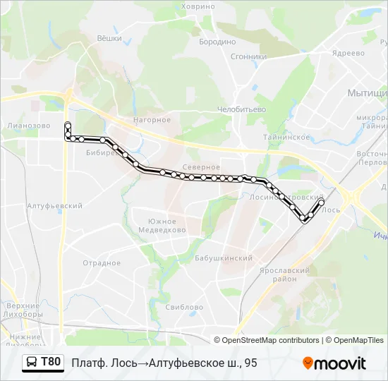 Автобус Т80: карта маршрута