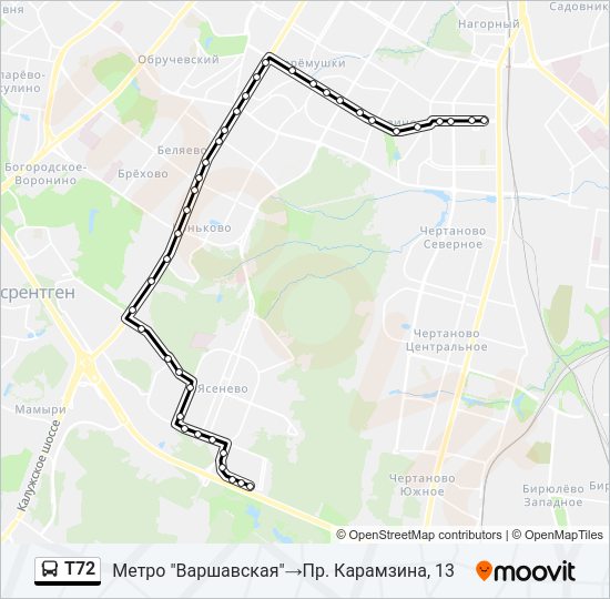 Автобус Т72: карта маршрута