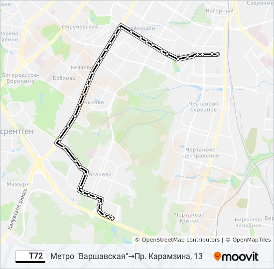 Автобус Т72: карта маршрута