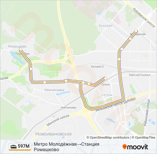 Маршрутка 597М: карта маршрута