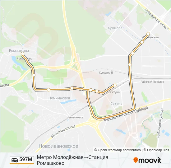 Маршрутка 597М: карта маршрута