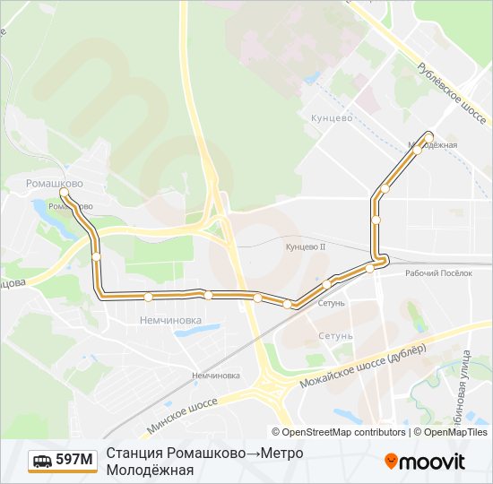 Маршрутка 597М: карта маршрута