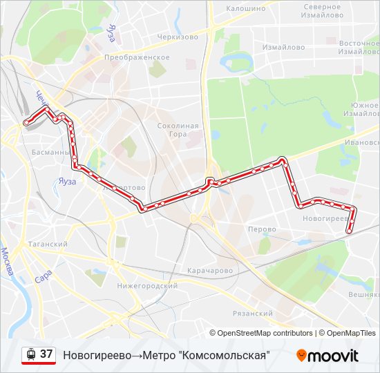 Трамвай 37: карта маршрута