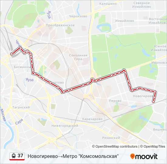 Трамвай 37: карта маршрута