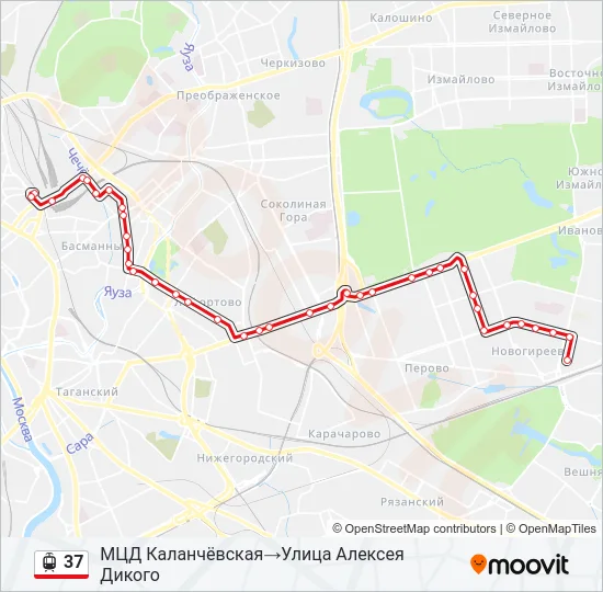 Трамвай 37: карта маршрута