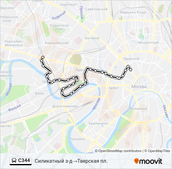 Автобус С344: карта маршрута