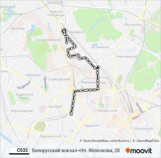 Автобус С532: карта маршрута