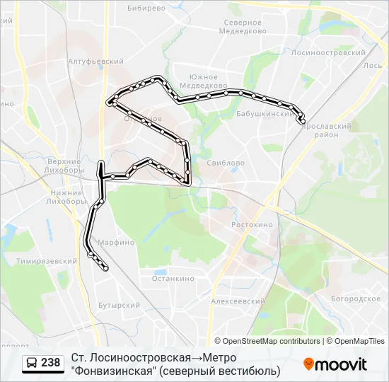 Автобус 238: карта маршрута