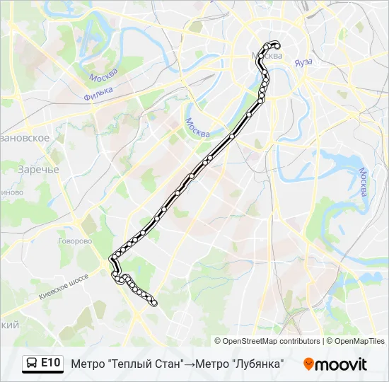 Автобус Е10: карта маршрута