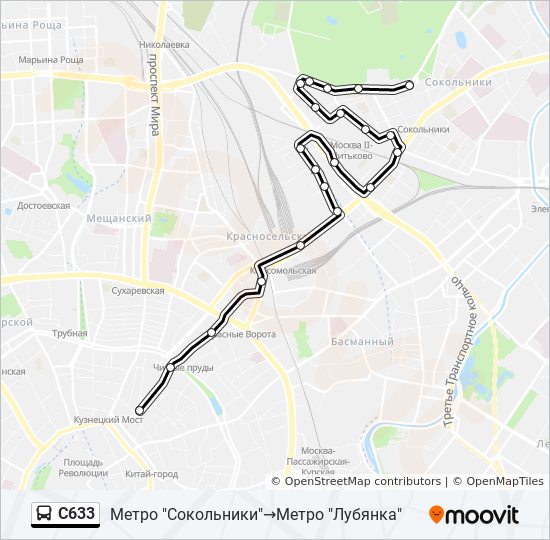 Автобус С633: карта маршрута