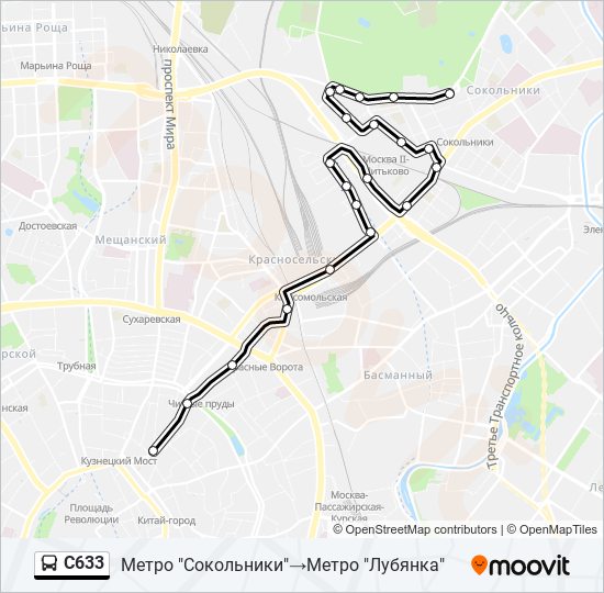 Автобус С633: карта маршрута