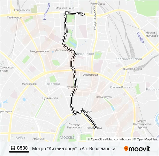 Автобус С538: карта маршрута