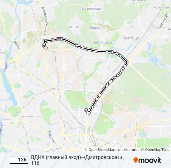 Автобус 136: карта маршрута