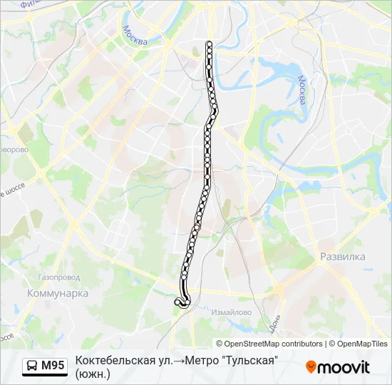 Автобус М95: карта маршрута