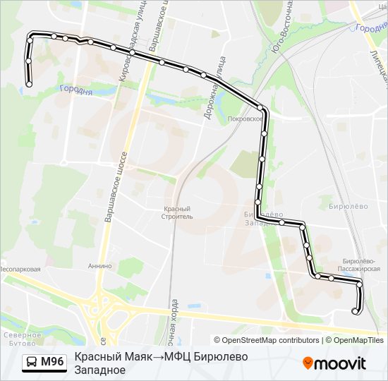 Автобус М96: карта маршрута