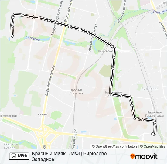 Автобус М96: карта маршрута