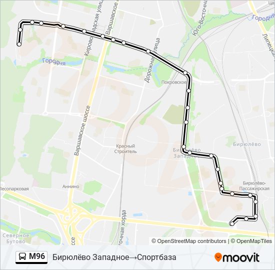 Автобус М96: карта маршрута