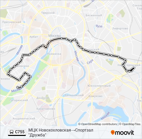 Автобус С755: карта маршрута