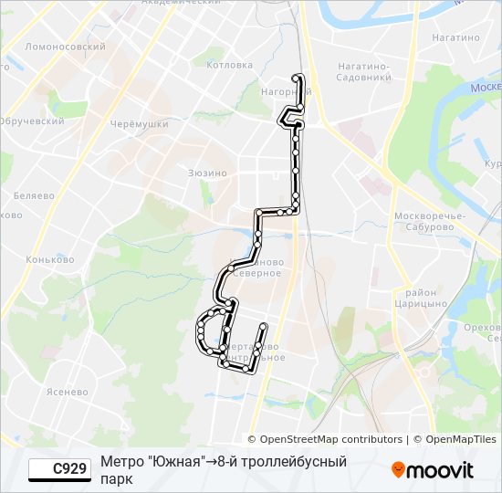 Автобус С929: карта маршрута