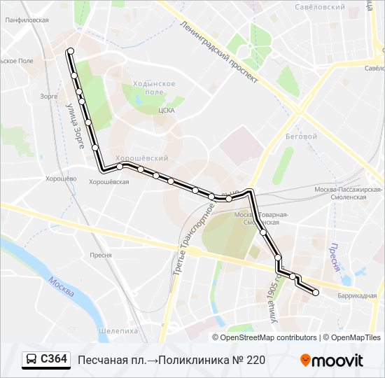 Автобус С364: карта маршрута