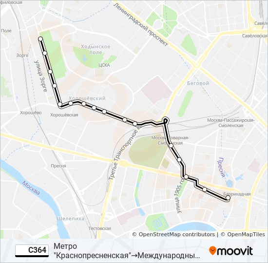 Автобус С364: карта маршрута