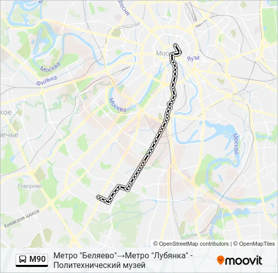 М90 Bus Line Map