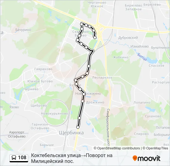 Автобус 108: карта маршрута
