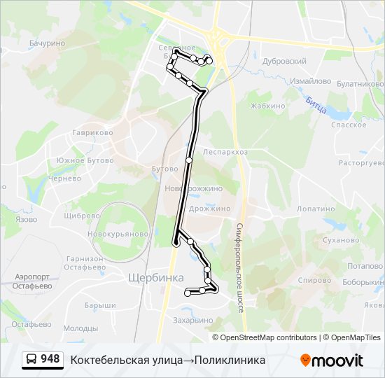Автобус 948: карта маршрута
