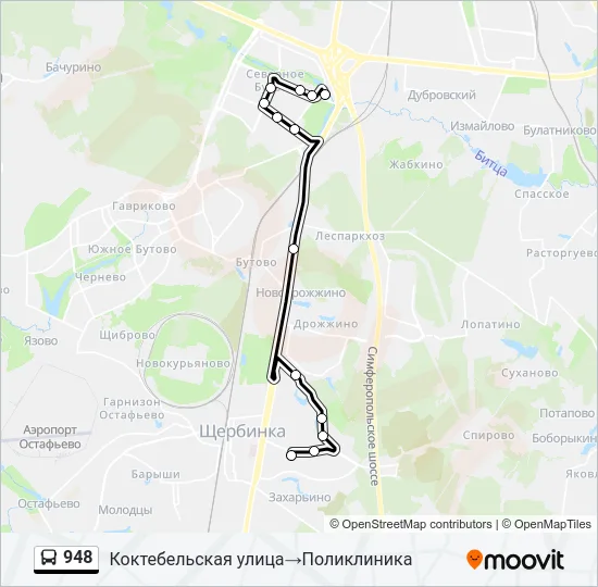 Автобус 948: карта маршрута