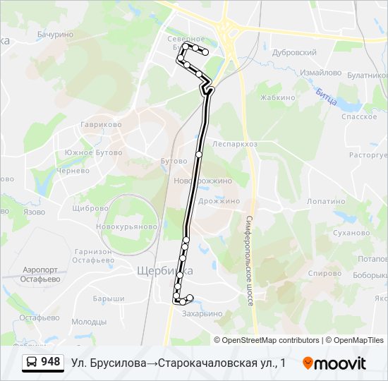 Автобус 948: карта маршрута