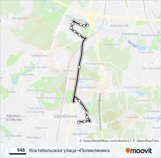 Автобус 948: карта маршрута