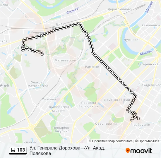 Автобус 103: карта маршрута