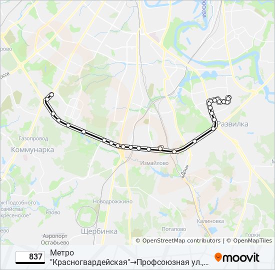 Автобус 837: карта маршрута
