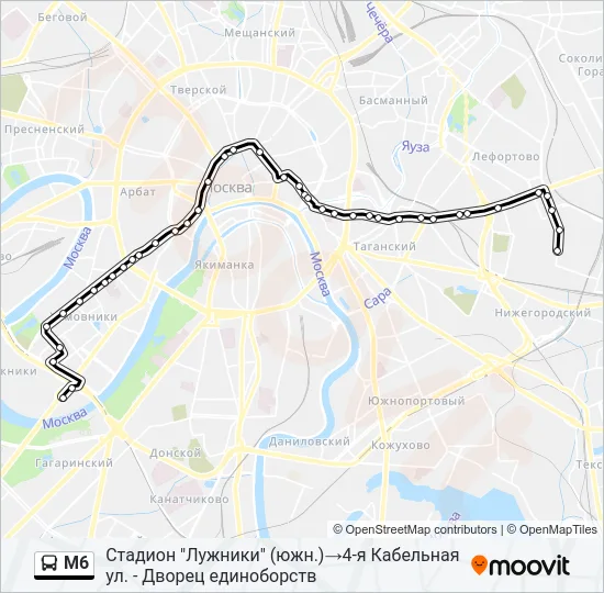 Автобус М6: карта маршрута