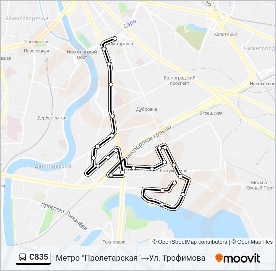Автобус С835: карта маршрута