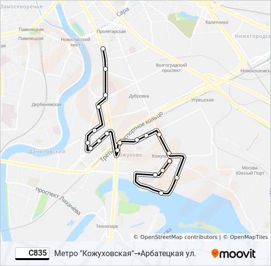 Автобус С835: карта маршрута