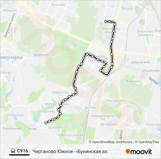 Автобус С916: карта маршрута