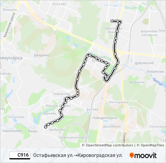 Автобус С916: карта маршрута