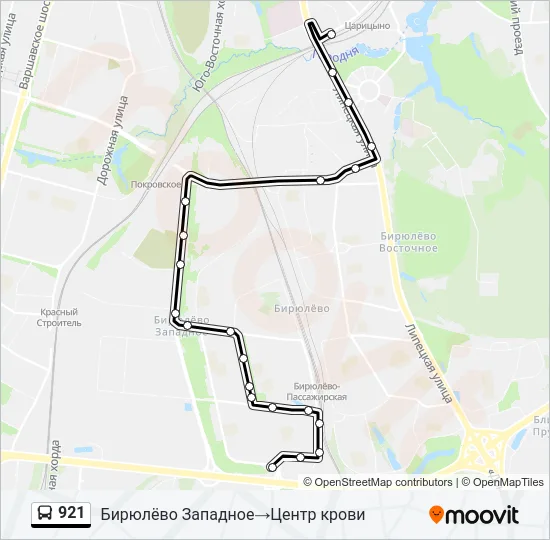 Автобус 921: карта маршрута