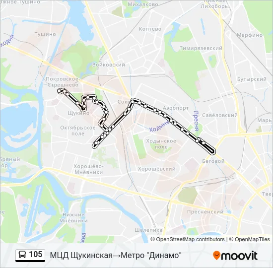 Автобус 105: карта маршрута