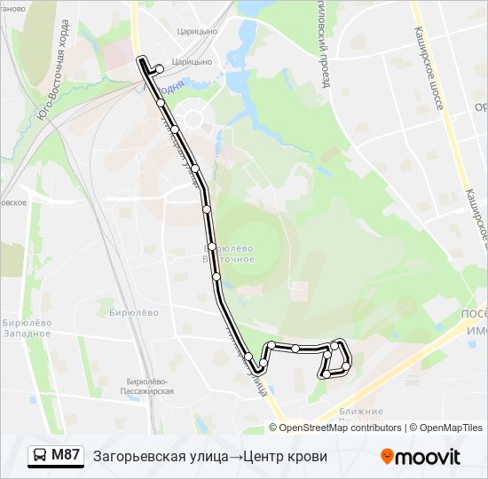 Автобус М87: карта маршрута