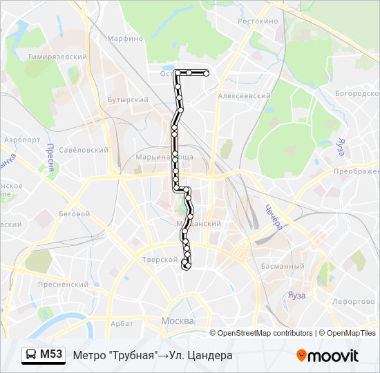Автобус М53: карта маршрута