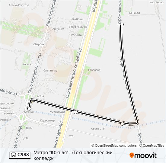 Автобус С988: карта маршрута