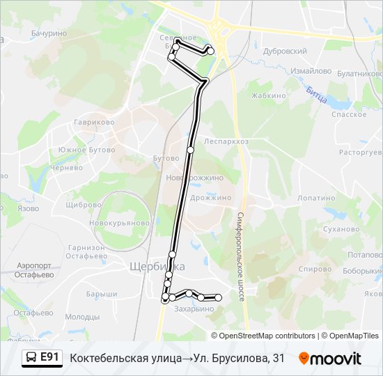 Автобус Е91: карта маршрута