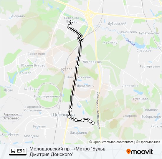 Автобус Е91: карта маршрута