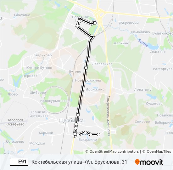 Автобус Е91: карта маршрута