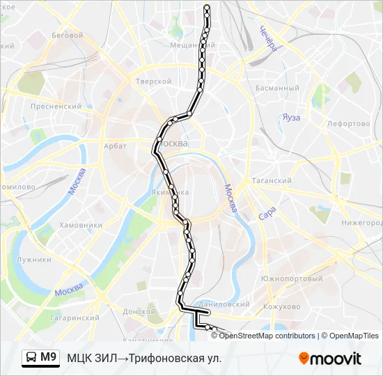 Автобус М9: карта маршрута
