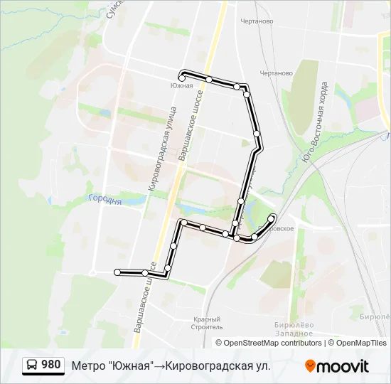 Автобус 980: карта маршрута