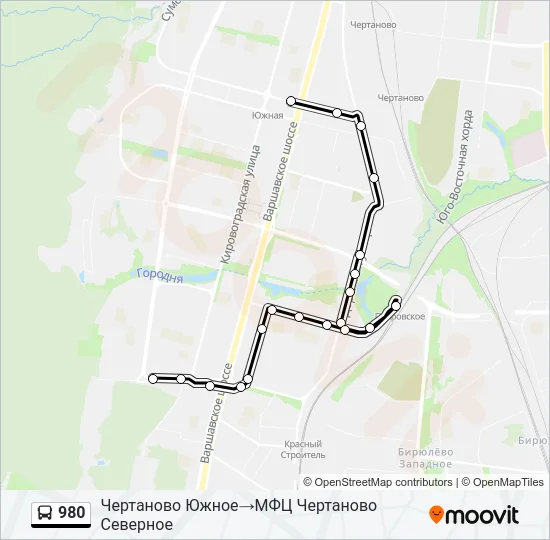 Автобус 980: карта маршрута