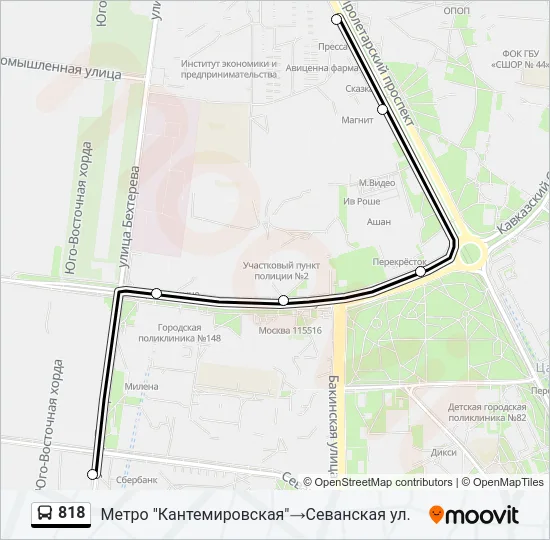 Автобус 818: карта маршрута